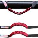 RERPRO Front Door Roll Bar Grab Handles Compatible with 20182024 2025 Jeep Wrangler JL 2/4 Door 4XE Gladiator JT Interior Accessories Paracord Grip Handle Keep Airbag Function, 2 Pack Red Classic