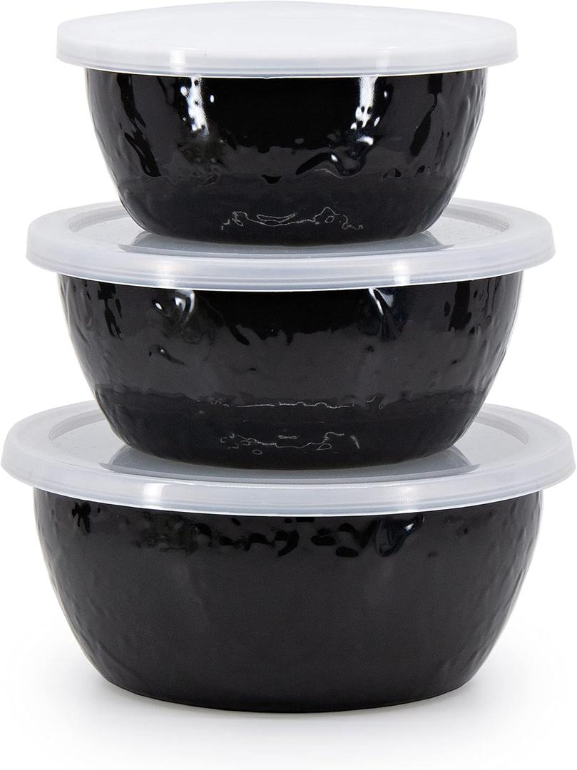 Golden Rabbit Enamelware - Set of 3 - Nesting Bowls (Solid Black)