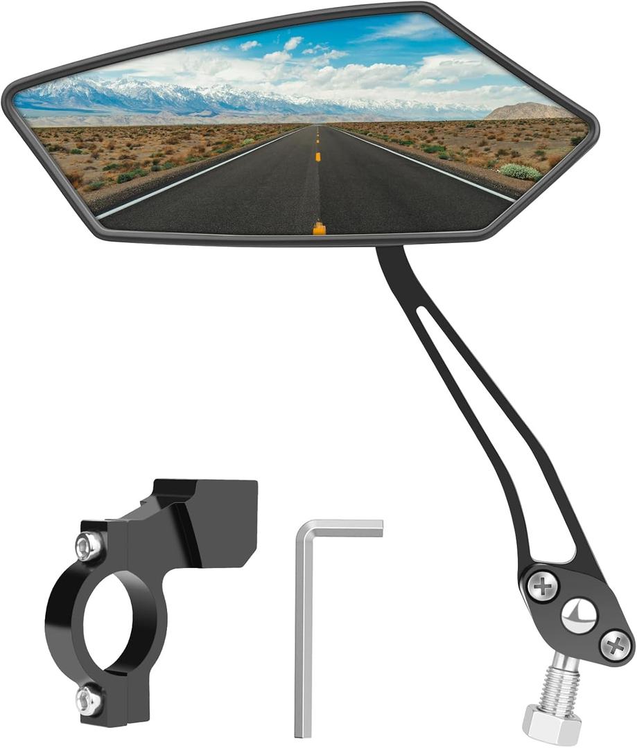 Bike Mirror, HD Wide Angle Large Handlebar Rearview Mirror, Blast-Resistant 360Adjustable Bicycle Rear View Mirror Accessories for Mountain Road Bike Moto (Left)