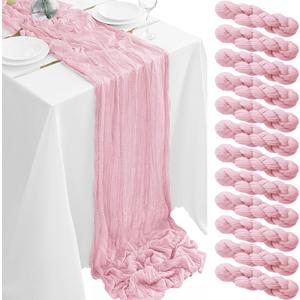 12Pack Pink Table Runner 35 x 120 inch Baby Pink Cheesecloth Table Runner 10FT Boho Table Runners Rustic Gauze Cheese Cloth Table Runners for Party Wedding Birthday Dining Table Decor