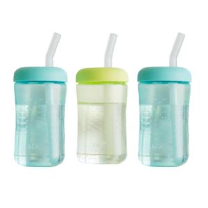 The First Years Squeeze & Sip Toddler Straw Cups - Squeezable Transition Sippy Cup with Silicone Straw - Toddler Feeding Supplies - 7 Oz - 3 Count - Ages 6 Months and Up (Green/Teal)