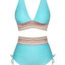 Women’s Aquamarine Blue Bikini With Colorful Accent Band XXL