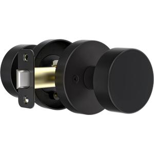 Matte Black Door Knob Passage Door Knob Interior for Closet and Hallway, Heavy Duty Round Vintage Door Handle 3-1/2" x 3.5 inch, 5/8 Radius Matte Black 3 ½ Inch 6 Pack