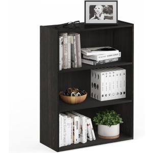 Furinno PASIR Book Shelf, 3-Tier Bookshelf, Bookcase, 9.7" x 23.7" x 31.5", for Living Room, Bedroom, Home Office, Blackwood