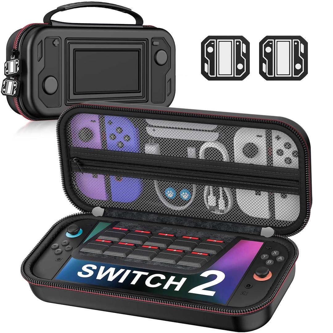 LIFUFUTEE Switch 2 Case for Nintendo Switch 2 (2025)  Switch Carrying Case Shockproof Hard Shell Protective for Switch 2 Accessories, Portable Travel Case Holds 10 Game Cartridges (Black-Small)