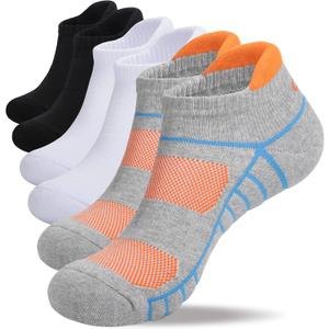 Lapulas Athletic Running Ankle Socks, Low Cut Cushioned Anti-Blister Tab Sports Socks Men Women 6Pairs (Orange, M)