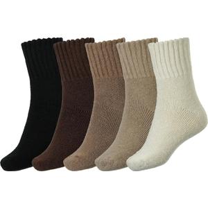 BomKinta Boot Socks for Women Winter Solid Thick Warm Socks Cozy Crew Socks Christmas Gift (Medium, Brown Dark Khaki Light Khaki Cream Black -5 Pairs)