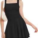 EXARUS Girls Dress Summer Teen Vacation Sundress Casual Beach Dance Party | Tween Spaghetti Strap Sleeveless Mini Dresses Square Neck Ruffle Hem Flowy Ruched Homecoming Back to School 10Y (Black)