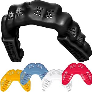 Bulletproof: Worlds Thinnest Most Breathable Mouthguard is 3X Stronger! Football MMA Hockey Rugby Basketball BJJ Lacrosse Boxing Sports Mouth Guard Grinding Teeth. Men Women Adult Youth Kids Braces (Lava Black)