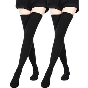 SATINIOR Extra Long Socks Thigh High Cotton Socks Extra Long Knee Boot Stockings for Women (One Size, Black)