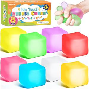 8 Pcs Stress Cube Bulk Ice Cube Stress Ball Anxiety Relief Soft Squeeze Sensory Ball for Party Favors Prizes Goodie Bag Stuffers (Pink,Purple,Green,Orange)