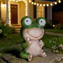 Solar Frog Garden Statue with Rotating LED Eyes Waterproof Resin Outdoor Decor, Auto On/Off Landscape Lighting for Garden, Yard, Pathway, Fence, Patio - Unique Gifts for Women, Mom, Grandma