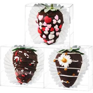 50Pack 2.5x2.2x2Inch Clear Single Strawberry Boxes, Macaron Boxes for 2, Truffles & Small Treats for Wedding, Birthday Party Favors & Holiday Packaging