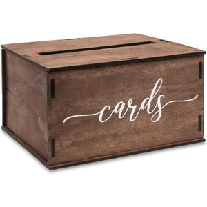 Wooden Wedding Card Box with Slot and Lid | Graduation Card Box for Party 2026 | Grad Gift Money Envelope Holder for Reception, Bridal Shower, Birthday, Retirement | Rustic Keepsake Decorations