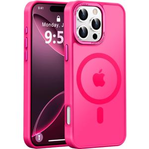 Newfuture Designed for iPhone 16 Pro Case with Magnetic [13 FT Military Drop Protection] [Compatible with Magsafe] Slim Translucent Matte Shockproof with Anti-Fingerprint Phone Case,Hot Pink