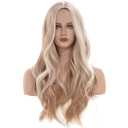 26 Inches Light Blonde Mix Strawberry Blonde Wigs for Women Long Wavy Middle Part Wig Natural looking Synthetic Fluffy Hair for Cosplay,Halloween,Daily Use