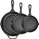 Cast Iron Skillet 3-Piece Set, 6", 8", 10" Frying Pans, Heavy-Duty Pre-Seasoned Pan Cookware Set, For Frying, Saute, Cooking, Pizza & More, Black