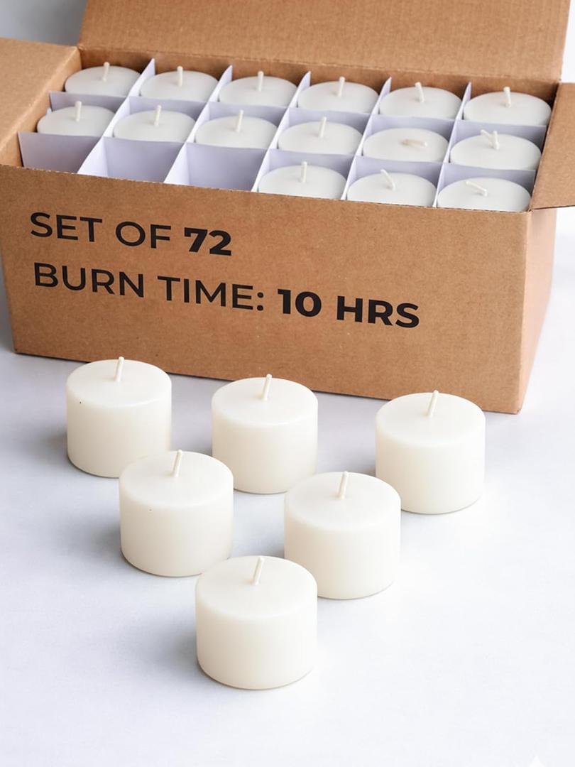 CANDWAX Ivory Votive Candles Pack of 72 - Unscented Smokeless Long Lasting Small Candle Set - Ideal for Home Decor, Spa, Special Occasions, Dinners and Parties - Votive Ivory Candles Bulk