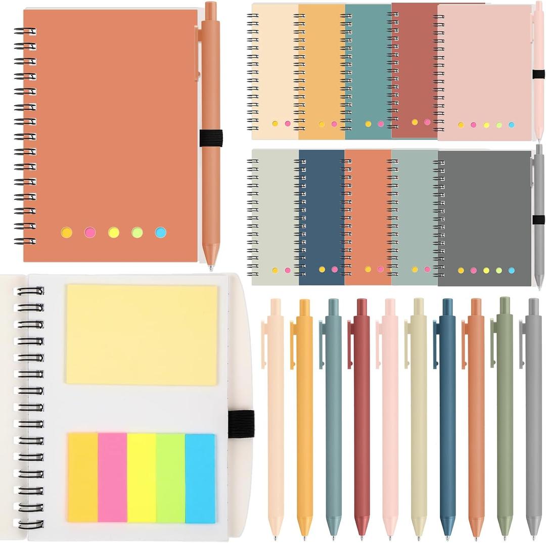 Chuangdi 20 Sets Employee Appreciation Gifts Spiral Notebook Aesthetic Notepads Sticky Notes Bulk with Candy Color Ballpoint Pen Marker Colored Index Tabs for Team Coworkers Student Teacher(Boho) (Ethnic)