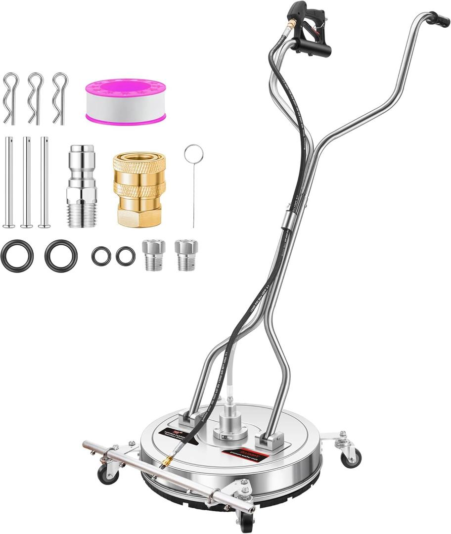 Pressure Washer Surface Cleaner with 5 Nozzles Spray Bar - Stainless Steel Surface Cleaner for Pressure Washer Attachment for Concrete, Patio, Sidewalk, Deck and Driveways (20 Inch Water Broom)