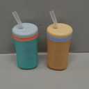 The First Years Silicone Squeeze & Sip Straw Cup - Spill-Proof Toddler Training Cups - Dishwasher Safe - Orange and Blue - 7 oz - 2 Count - Ages 6 Months+