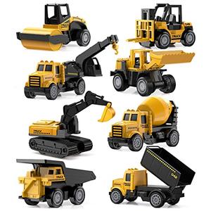 Geyiie 8 Pack Alloy Diecast Construction Vehicle Toy Set, Pull Back Trucks with Excavator Dump Truck Bulldozer Forklift, Durable Gift Toys for Toddlers Kids Boys & Girls