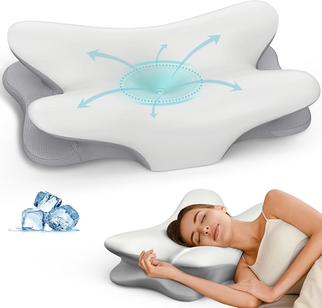 Cervical Neck Pillow for Pain Relief - Ergonomic Side Sleeper Pillow for Neck Support, Cooling Memory Foam Pillows for Sleeping, Contour Pillow Orthopedic Bed Pillow for Back Stomach Sleepers (Grey)