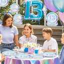 96Pcs 13th Birthday Decorations Iridescent 13th Birthday Party Plates Disposable 350GSM Official Teen 13th Birthday Tableware Set for Teen Girls Happy 13th Birthday Party, Serves 24
