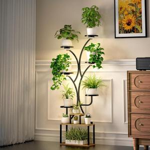 70" Tall Plant Stand Indoor with Grow Lights - Aesthetic 9-Tier Plant Holders for Multiple Plants - Large Curved Metal Flower Display Stand, Corner Plant Shelf for Living Room Home Gardening Decor