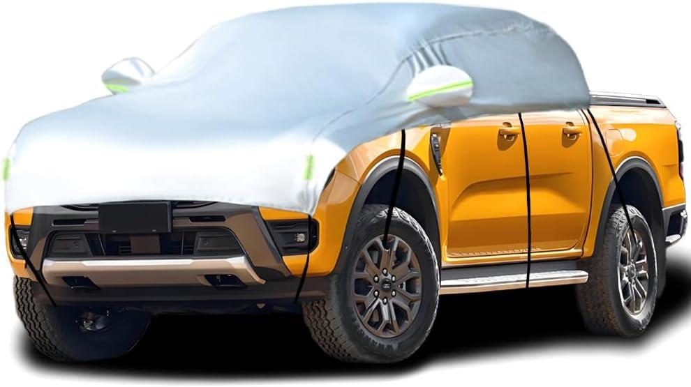 Half Car Cover Car Cover for Sunshade Half Car Body Cover Snow Cover Waterproof Universal Silver with Cotton(Small/Medium Size Pickup -Crew Cab) 141''to 158''