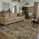 Retro Brown Area Rug 8x10 Machine Washable Living Room Rugs Distressed Vintage Floral Low Pile Carpet Bedroom Office Dining Room Laundry Room Non Slip Soft Lightweight