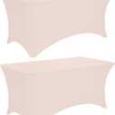 JALANCY 2 Pack 6FT Spandex Table Covers Washable Wrinkle Resistant Fitted Rectangle Tablecloth for Folding Table Wedding Party Birthday Banquet Bar EventsCameo Brown