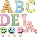 Mooliwe 120 Pcs 6.4 Inch Bulletin Board Letters Set Colorful Embroidered Alphabet Printing Chenille Cutout Letters Set with Adhesive Dots for Poster Board, Party, and Classroom Decor