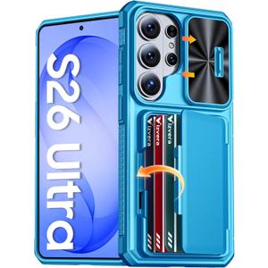Vizvera for Samsung Galaxy S26 Ultra Case Wallet RFID [Cards Holder][Camera Cover][Edge Raised] Full Body Rugged Shockproof Silicone Phone Case for Galaxy S26 Ultra 6.9" 2026,Lake Blue