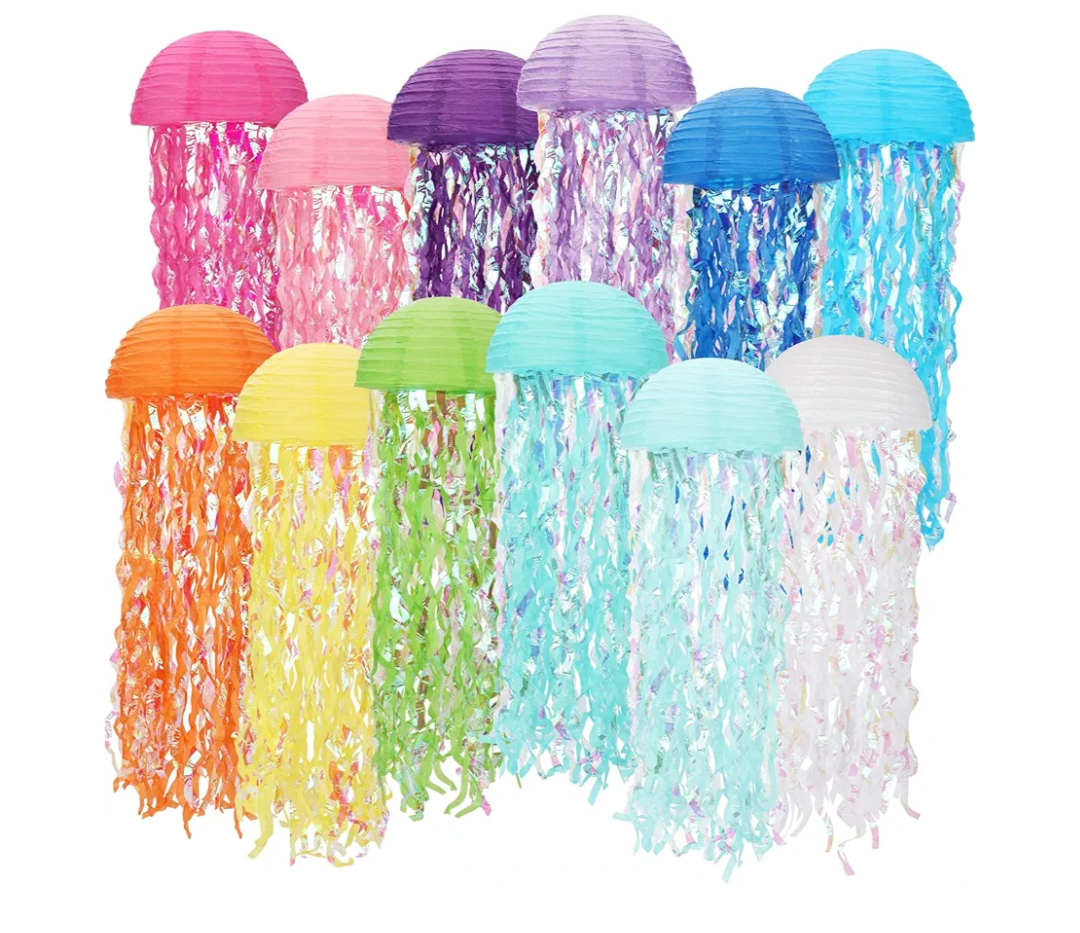 Baquler Set of 12 Jellyfish Paper Lanterns Jellyfish Lanterns Hanging Decoration for Mermaid Sea Ocean Birthday Party Decorations (Multi Colors