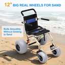 Beach Wheelchair with 12" Balloon Tires, All-Terrain Portable Off-Road Wheelchair with Oversized Wheels, Aluminum Beach Chair for Seniors (Large Size)