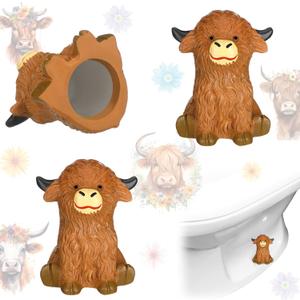 Honeydak 2 Pack Toilet Bolt Caps Decorative Highland Cow Toilet Bolt Screw Covers Cute Ceramic Bathroom Decor Fun Themed Gadgets Bathroom Replacement Parts (Brown)