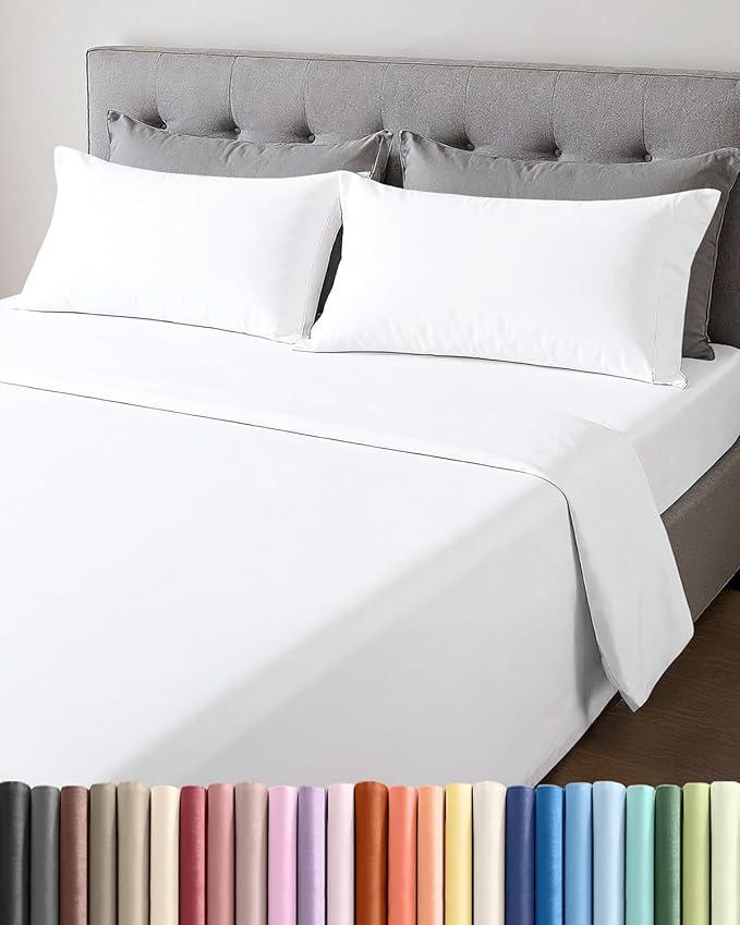 CGK Linens 
Lightweight 4 Piece Bed Sheet Set Queen Size - Cooling Sheets for Hot Sleepers - Soft Breathable Bedding Set w/ 8-16 Inch Deep Pockets - 1 Flat & 1 Fitted & 2 Pillowcases - Wrinkle Resistant - White