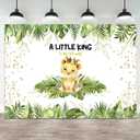 9x6ft Baby Shower Backdrop A Little King is On His Way Photography Background Lion Crown Jungle Forest Green Leaf Kid Birthday Party Banner Decorations Newborn Portrait Photo Booth Prop