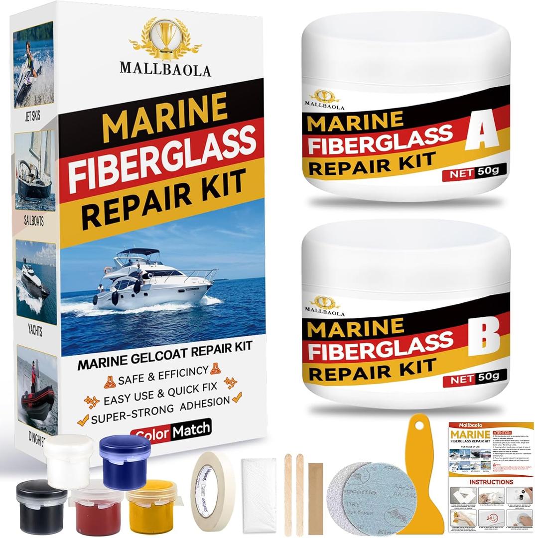 Marine Fiberglass Repair Kit for Boats, Gel Coat Repair Kit for Boats, Fiberglass Boat Repair Kit, Epoxy Filler for Boats, Fiberglass Kit Fix Holes Chips Pit Cracks (Color Match)