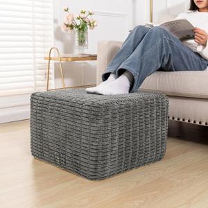 Asuprui Square Pouf Ottoman Footrest for Couch Sofa Gray Footstool 20x14In | Footstool Ottoman,Stuffed Pouf Ottoman,All-One Foam Filler, Footrest,Beanbag Chair,Floor Pouf for Living Room Wedding Bedroom