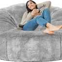 (No Filler) 7FT Giant Bean Bag Chair Cover Soft Faux RH Fur Sofa Bed Washable Bean Bag Couch Cover for Adult and Kids with Liner (Light Gray)