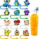 12Pcs Straw Covers Cap for Tumblers, Cute Cartoon Straw Topper, Silicone Straw Tip Covers for Drinking Straws (12Pcs Anime 8mm 91)