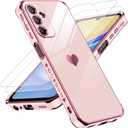 LeYi for Galaxy A15-5G Phone Case: with Tempered Glass Screen Protector [2 Pcs]+ Full Camera Lens Protection, Love Heart Plating Girly Women Luxury Shockproof Android A 15, Pink