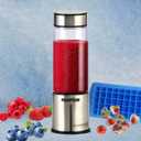 Portable Smoothie Blender Glass bottle Mini USB rechargeable 2 battery Handheld Shakes blend Cup USB juicer Cordless Personal smoothies maker mixer (Stainless Steel)
