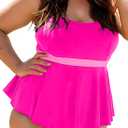 Eytino Plus Size Tankini Swimsuits for Women Colorblock Two Piece Tankini Top with Bikini Bottoms Swimwear(5X) (Rose)