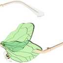 Dragonfly Rimless Sunglasses Wing Shaped Butterfly Fairy Shades Glasses Fashion Party Sunglasses for Women Men (Green)