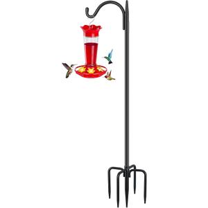 FEED GARDEN Adjustable Outdoor Shepherd Hook Bird Feeder Pole with 5 Prongs Base, 60 Inch Tall 5/8 Inch Thick, Heavy Duty Shepard Hook Stand for Hanging Bird Feeders, Plant Baskets, Black (1 Pack)