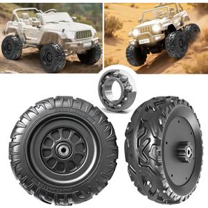 2Pack 29CM/11.4'' EVA Soft Compound Tire for Power Wheels Ride on Car Alligator Tires Upgrade,Off-Road Tires Front/Rear Wheels for Ride on Toys Car/SUV/Jeep/UTV Replacement Parts,Black,Bearing