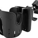 Stroller Cup Holder with Phone Holder, 2-in-1 Universal Cup Holder for Walker, Wheelchair, Bike, Scooter, Fits Most Cup, Black